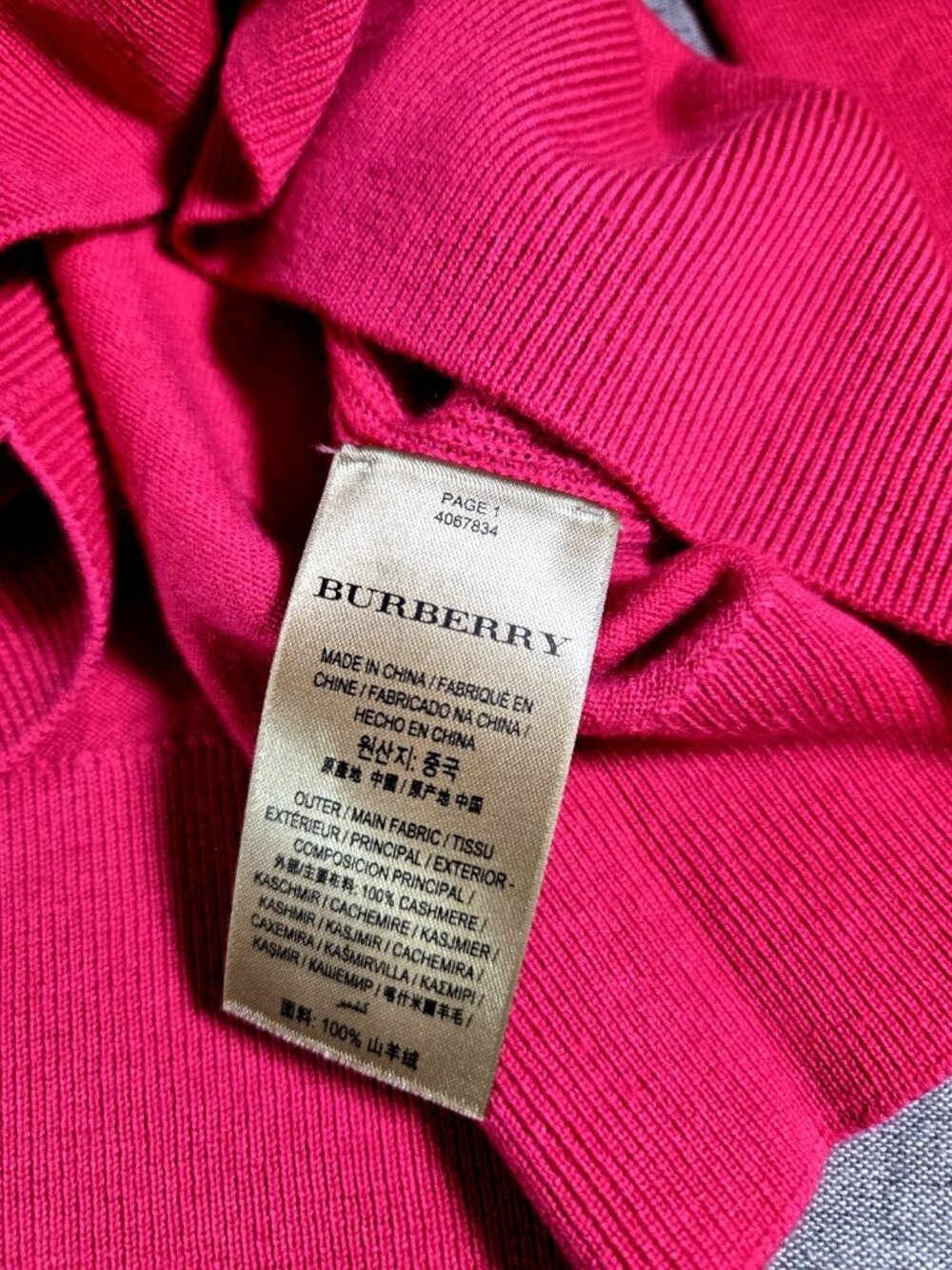 NWT Burberry Womens Bright Pink Cashmere Elbow Patch Check V Neck Sweater Sz M - Picture 6 of 7